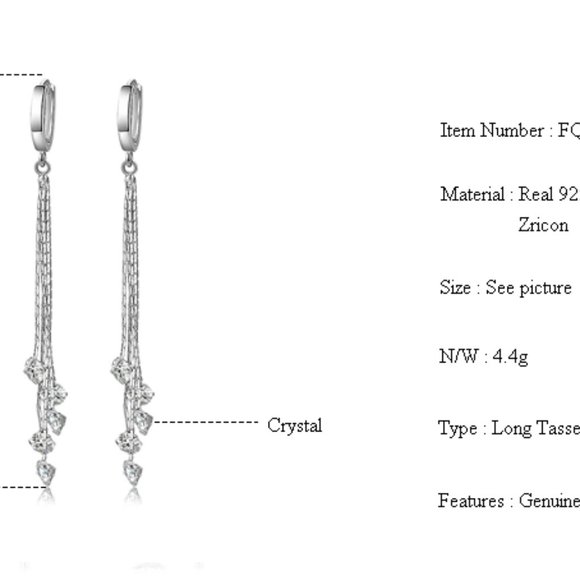 925 Silver Long Earring - Picture 6 of 7